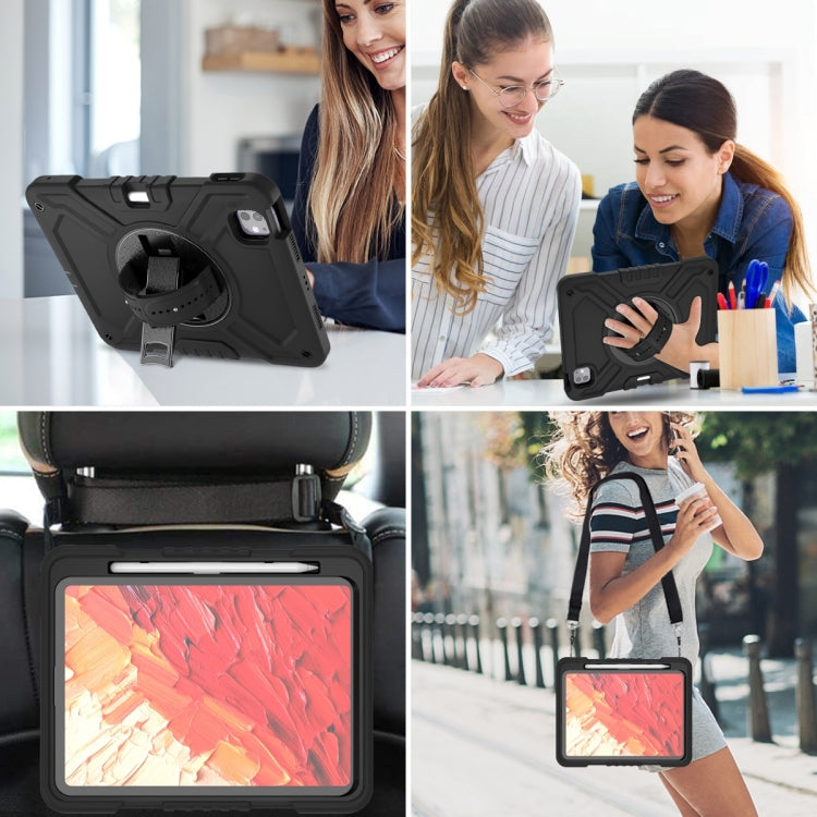 For iPad Pro 11 2024 X Rotation PC Hybrid Silicone Tablet Case with Strap(Full Black) - iPad Pro 11 2024 Cases by buy2fix | Online Shopping UK | buy2fix