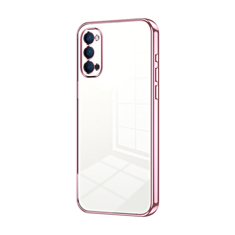 For OPPO Reno4 Transparent Plating Fine Hole Phone Case(Pink) - OPPO Cases by buy2fix | Online Shopping UK | buy2fix