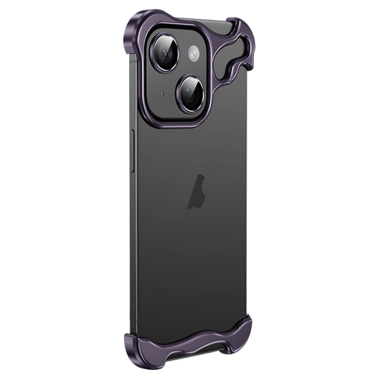 For iPhone 14 Frameless Metal Corner Pad Phone Case with Lens Film(Purple) - iPhone 14 Cases by buy2fix | Online Shopping UK | buy2fix