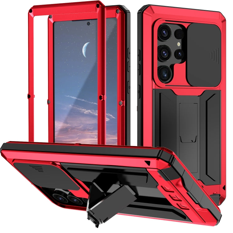 For Samsung Galaxy S24 Ultra 5G R-JUST Sliding Camera Life Waterproof Holder Phone Case(Red) - Galaxy S24 Ultra 5G Cases by R-JUST | Online Shopping UK | buy2fix