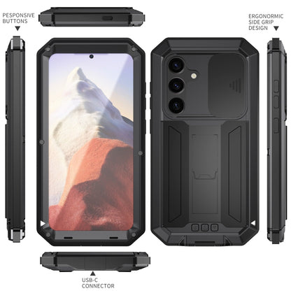 For Samsung Galaxy S24 5G R-JUST Sliding Camera Life Waterproof Holder Phone Case(Black) - Galaxy S24 5G Cases by R-JUST | Online Shopping UK | buy2fix