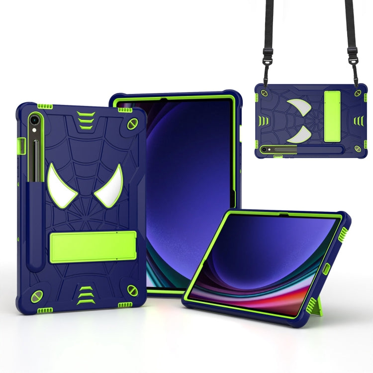 For Samsung Galaxy Tab S9 FE / S9 Fold-Holder Spider Silicone Hybrid PC Tablet Case(Navy Yellow Green) - Galaxy Tab S9 Cases by buy2fix | Online Shopping UK | buy2fix