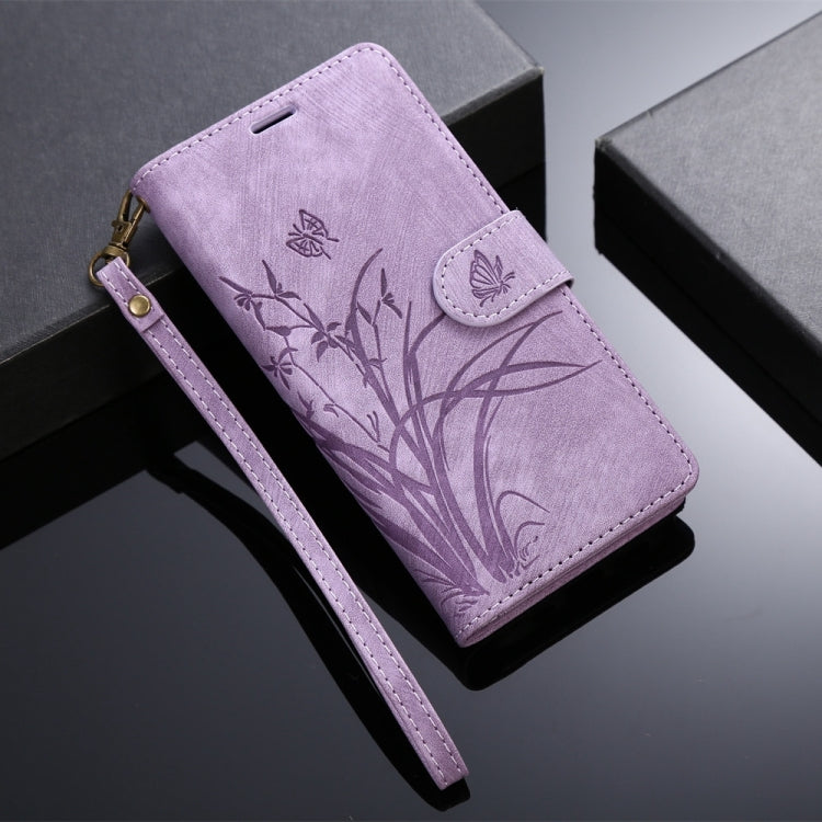 For Samsung Galaxy S24+ / S25+ 5G Orchid Butterfly Embossed Leather Phone Case(Purple) - Galaxy S24+ 5G Cases by buy2fix | Online Shopping UK | buy2fix