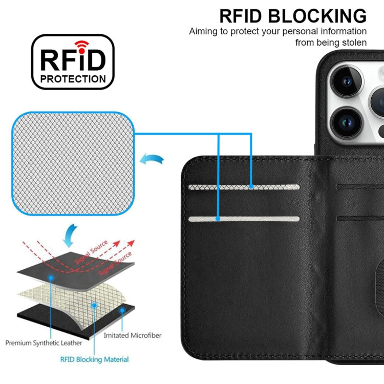 For iPhone 16 Pro Rhombic Texture Card Bag RFID Phone Case with Long Lanyard(Black) - iPhone 16 Pro Cases by buy2fix | Online Shopping UK | buy2fix