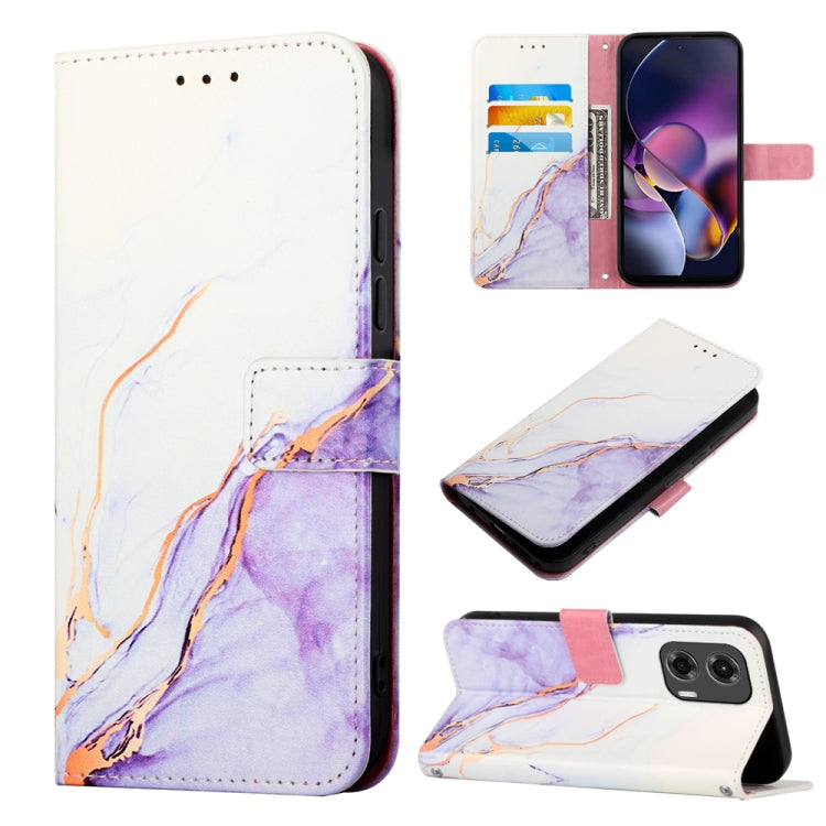 For Motorola Moto G Stylus 5G 2024 PT003 Marble Pattern Flip Leather Phone Case(White Purple) - Motorola Cases by buy2fix | Online Shopping UK | buy2fix