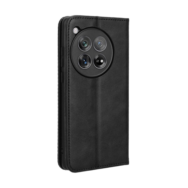 For OnePlus 12 Magnetic Buckle Retro Texture Leather Phone Case(Black) - OnePlus Cases by buy2fix | Online Shopping UK | buy2fix