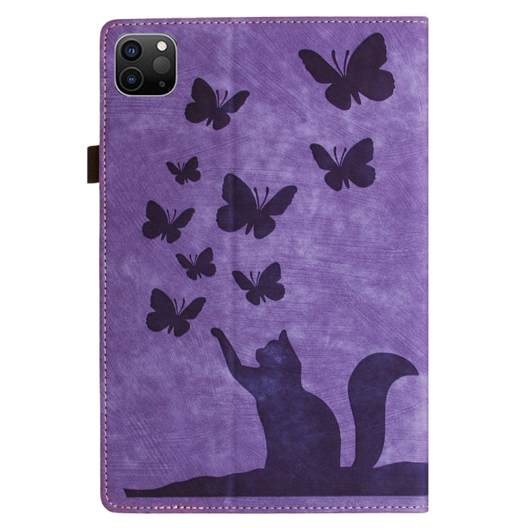 For iPad Pro 12.9 2022 / Air 13 2024 Butterfly Cat Embossing Leather Tablet Case(Purple) - iPad Pro 12.9 (2022/2021) Cases by buy2fix | Online Shopping UK | buy2fix