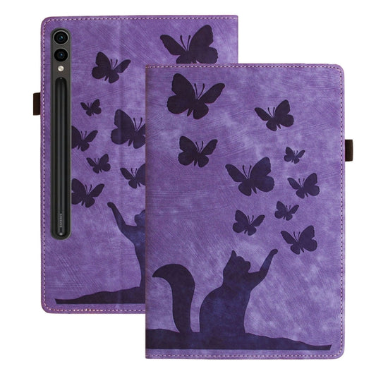 For Samsung Galaxy Tab S9 FE+ / S9+ / S8+ Butterfly Cat Embossing Leather Tablet Case(Purple) - Galaxy Tab S9+ Cases by buy2fix | Online Shopping UK | buy2fix