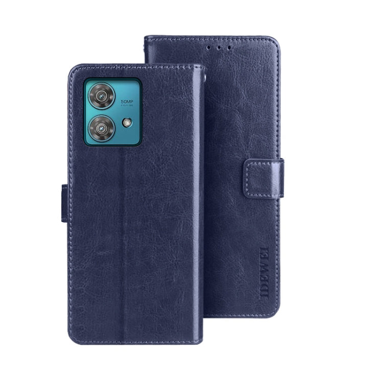 For Motorola Edge 40 Neo idewei Crazy Horse Texture Leather Phone Case(Blue) - Motorola Cases by idewei | Online Shopping UK | buy2fix