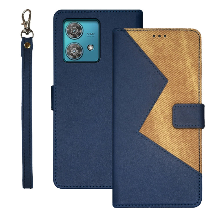 For Motorola Edge 40 Neo idewei Two-color Splicing Leather Phone Case(Blue) - Motorola Cases by idewei | Online Shopping UK | buy2fix