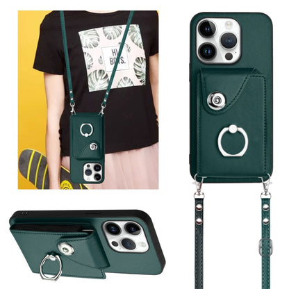 For iPhone 16 Pro Organ Card Bag Ring Holder Phone Case with Long Lanyard(Green) - iPhone 16 Pro Cases by buy2fix | Online Shopping UK | buy2fix