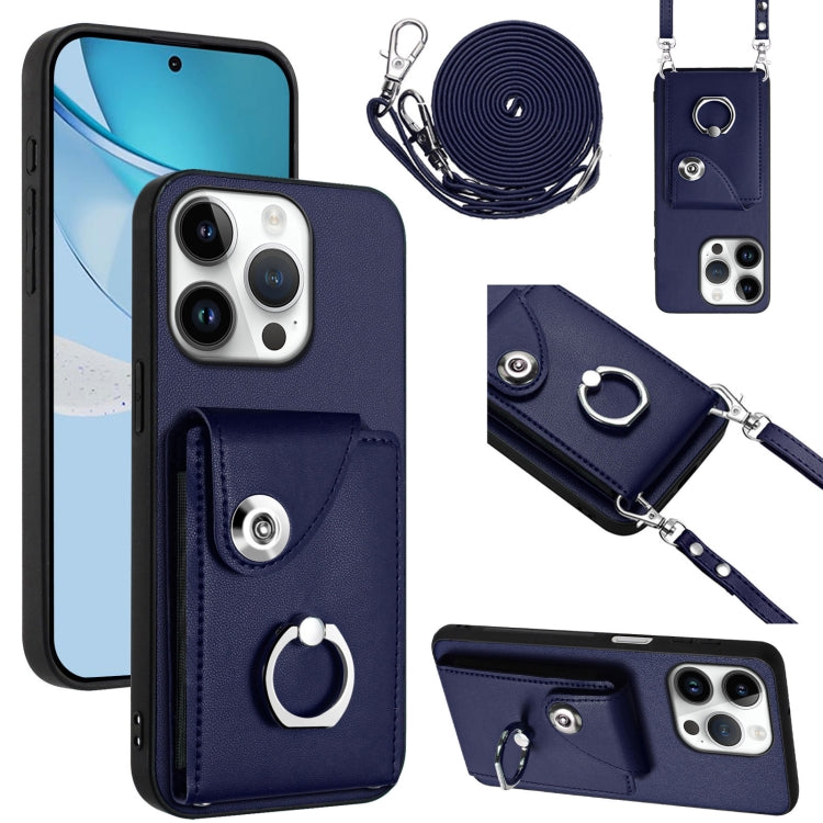 For iPhone 16 Pro Organ Card Bag Ring Holder Phone Case with Long Lanyard(Blue) - iPhone 16 Pro Cases by buy2fix | Online Shopping UK | buy2fix