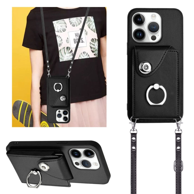 For iPhone 16 Pro Organ Card Bag Ring Holder Phone Case with Long Lanyard(Black) - iPhone 16 Pro Cases by buy2fix | Online Shopping UK | buy2fix