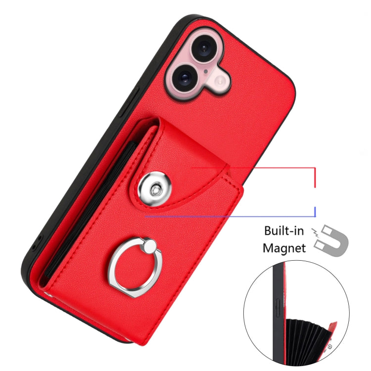 For iPhone 16 Organ Card Bag Ring Holder Phone Case with Long Lanyard(Red) - iPhone 16 Cases by buy2fix | Online Shopping UK | buy2fix