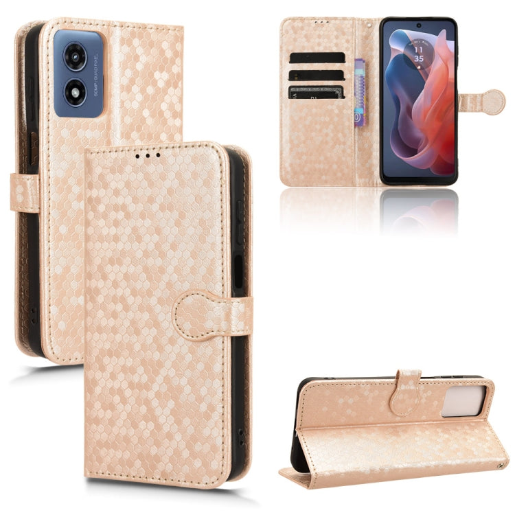 For Motorola Moto G Play 4G 2024 Honeycomb Dot Texture Leather Phone Case(Gold) - Motorola Cases by buy2fix | Online Shopping UK | buy2fix