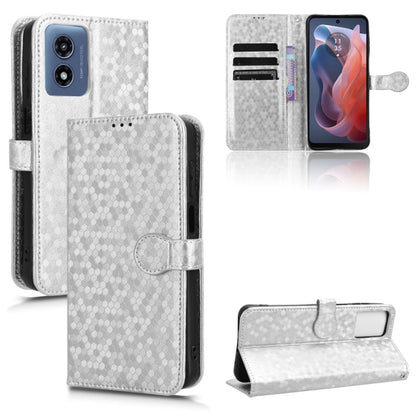 For Motorola Moto G Play 4G 2024 Honeycomb Dot Texture Leather Phone Case(Silver) - Motorola Cases by buy2fix | Online Shopping UK | buy2fix