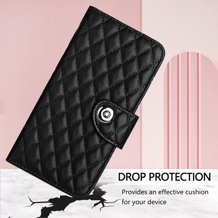 For Google Pixel 9 Pro XL Rhombic Texture Flip Leather Phone Case with Lanyard(Black) - Google Cases by buy2fix | Online Shopping UK | buy2fix