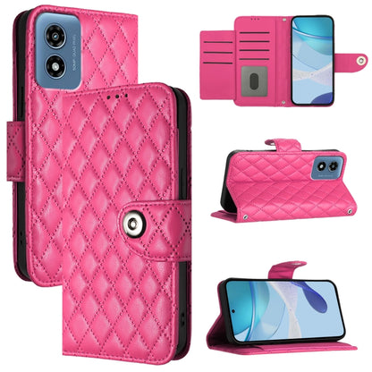 For Motorola Moto G 5G 2024 Global Rhombic Texture Flip Leather Phone Case with Lanyard(Rose Red) - Motorola Cases by buy2fix | Online Shopping UK | buy2fix