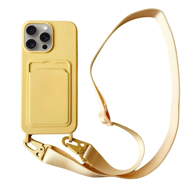 For iPhone 16 Pro Card Slot Liquid Silicone Phone Case with Lanyard(Yellow) - iPhone 16 Pro Cases by buy2fix | Online Shopping UK | buy2fix