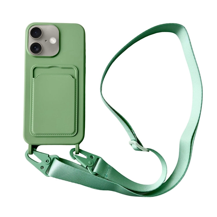 For iPhone 16 Card Slot Liquid Silicone Phone Case with Lanyard(Matcha Green) - iPhone 16 Cases by buy2fix | Online Shopping UK | buy2fix