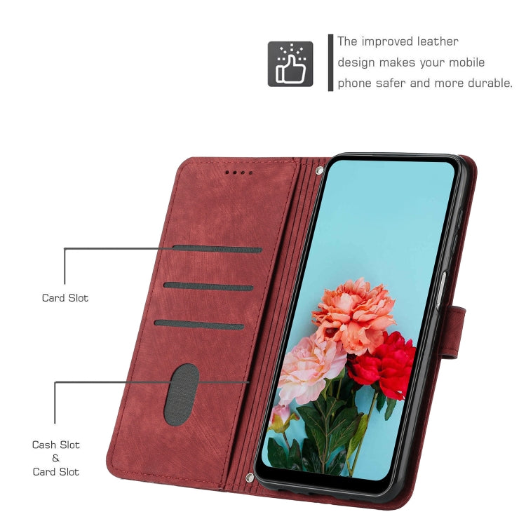 For Motorola Edge 2024 Skin Feel Stripe Pattern Leather Phone Case with Long Lanyard(Red) - Motorola Cases by buy2fix | Online Shopping UK | buy2fix