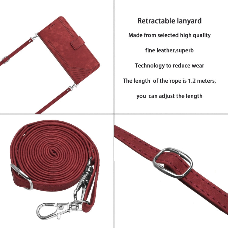 For Motorola Edge 2024 Skin Feel Stripe Pattern Leather Phone Case with Long Lanyard(Red) - Motorola Cases by buy2fix | Online Shopping UK | buy2fix