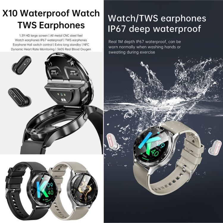 X10 Headphones Smart Watch 1.39 inch Waterproof Bracelet, Support Bluetooth Call / NFC / Heart Rate(Black) - Smart Watches by buy2fix | Online Shopping UK | buy2fix