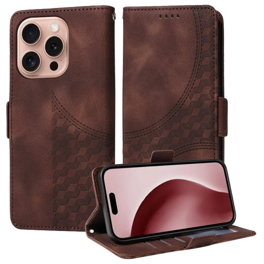 For iPhone 16 Pro Max Embossed Rhombus Starry Leather Phone Case(Brown) - iPhone 16 Pro Max Cases by buy2fix | Online Shopping UK | buy2fix