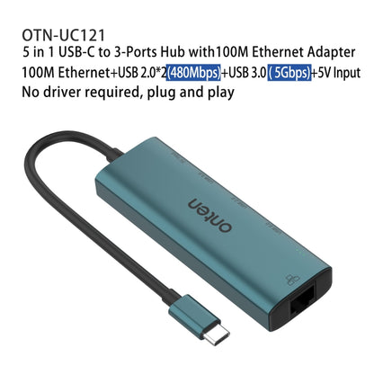 Onten UC121 5 in 1 USB-C / Type-C to USB 3.0 HUB with 5V Input & 100Mbps Network Card - USB HUB by Onten | Online Shopping UK | buy2fix