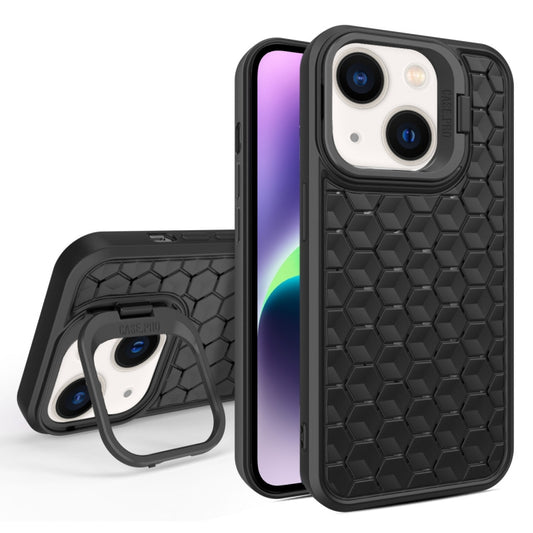 For iPhone 14 Honeycomb Radiating Lens Holder Magsafe Phone Case(Black) - iPhone 14 Cases by buy2fix | Online Shopping UK | buy2fix