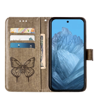 For Google Pixel 9 Embossed Butterfly Leather Phone Case(Grey) - Google Cases by buy2fix | Online Shopping UK | buy2fix