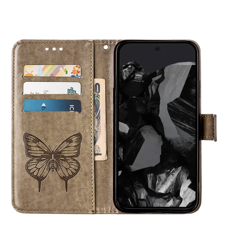 For Google Pixel 9 Pro Embossed Butterfly Leather Phone Case(Grey) - Google Cases by buy2fix | Online Shopping UK | buy2fix