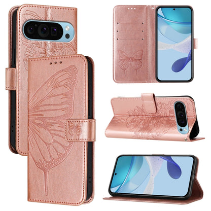 For Google Pixel 9 Pro XL Embossed Butterfly Leather Phone Case(Rose Gold) - Google Cases by buy2fix | Online Shopping UK | buy2fix