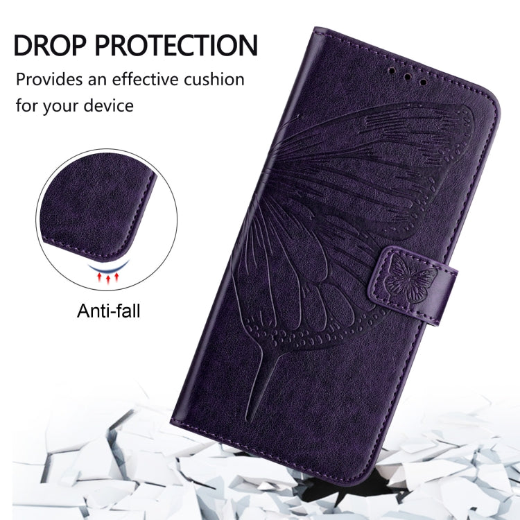 For Google Pixel 9 Pro XL Embossed Butterfly Leather Phone Case(Dark Purple) - Google Cases by buy2fix | Online Shopping UK | buy2fix