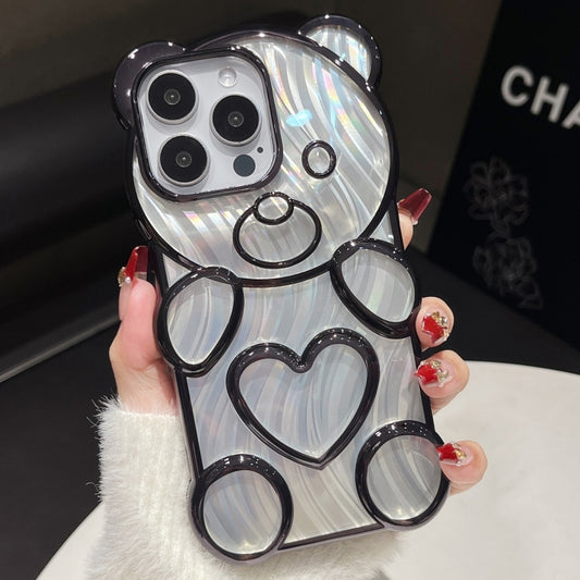 For iPhone 16 Pro Max Bear Shaped Embossed Electroplated Laser TPU Phone Case(Black) - iPhone 16 Pro Max Cases by buy2fix | Online Shopping UK | buy2fix