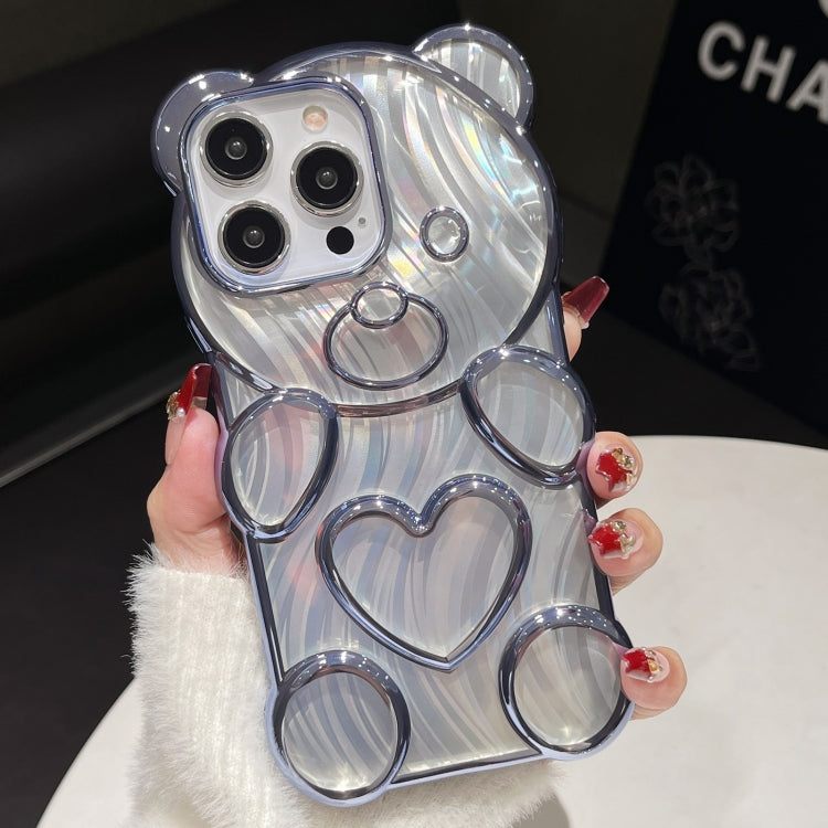 For iPhone 16 Pro Bear Shaped Embossed Electroplated Laser TPU Phone Case(Blue) - iPhone 16 Pro Cases by buy2fix | Online Shopping UK | buy2fix