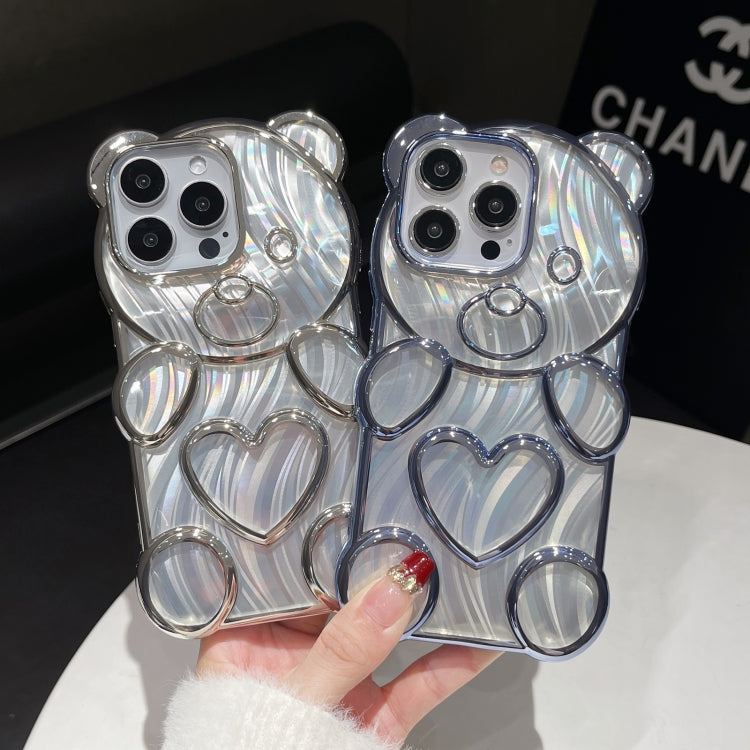 For iPhone 16 Pro Bear Shaped Embossed Electroplated Laser TPU Phone Case(Black) - iPhone 16 Pro Cases by buy2fix | Online Shopping UK | buy2fix