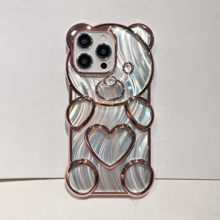 For iPhone 16 Bear Shaped Embossed Electroplated Laser TPU Phone Case(Gold) - iPhone 16 Cases by buy2fix | Online Shopping UK | buy2fix