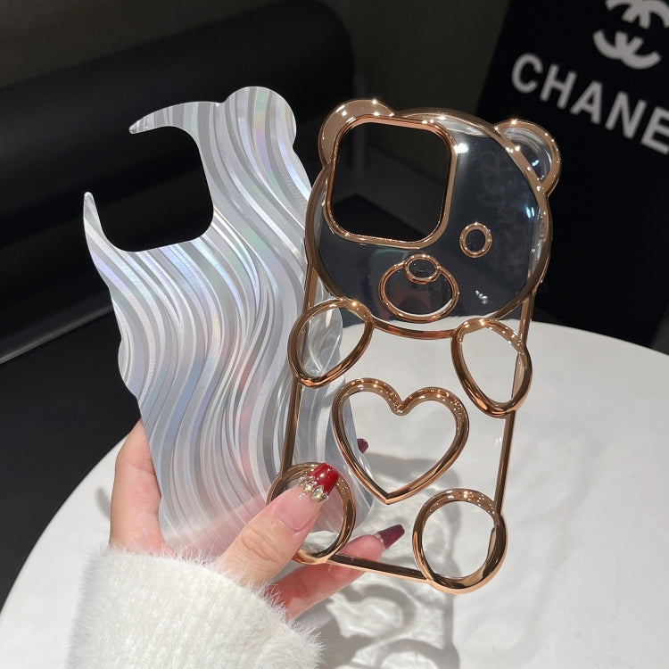 For iPhone 16 Bear Shaped Embossed Electroplated Laser TPU Phone Case(Gold) - iPhone 16 Cases by buy2fix | Online Shopping UK | buy2fix