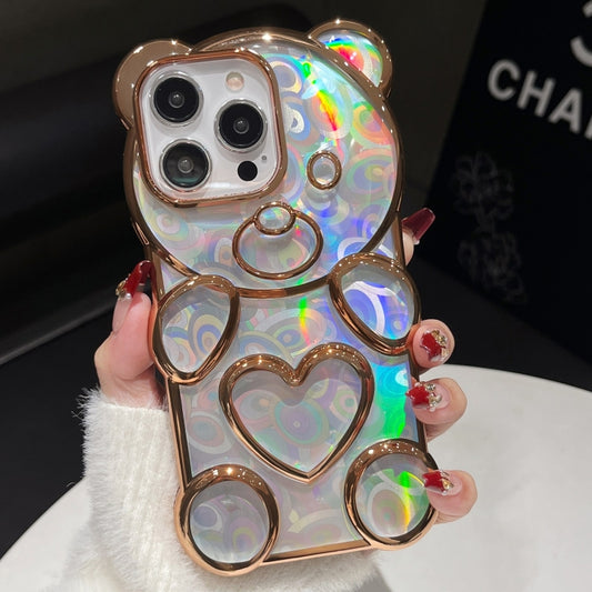 For iPhone 16 Pro Max Bear Shape Electroplated Laser TPU Phone Case(Gold) - iPhone 16 Pro Max Cases by buy2fix | Online Shopping UK | buy2fix