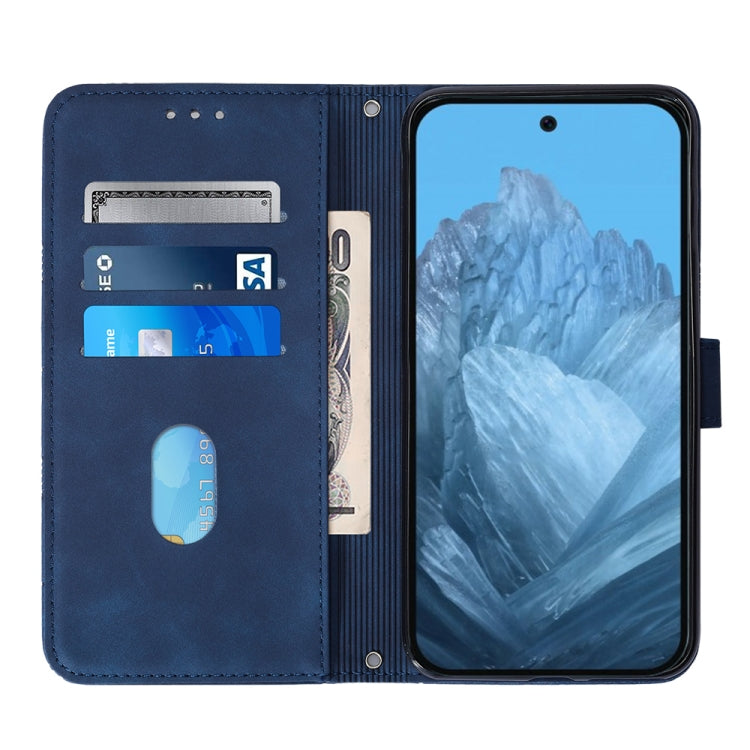 For Google Pixel 9 Crossbody 3D Embossed Flip Leather Phone Case(Blue) - Google Cases by buy2fix | Online Shopping UK | buy2fix