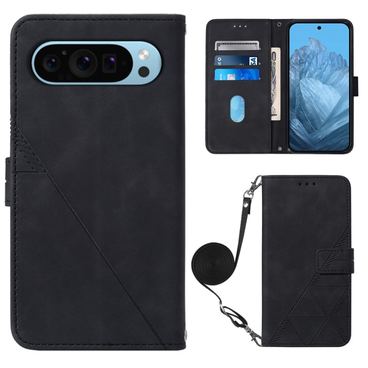 For Google Pixel 9 Crossbody 3D Embossed Flip Leather Phone Case(Black) - Google Cases by buy2fix | Online Shopping UK | buy2fix