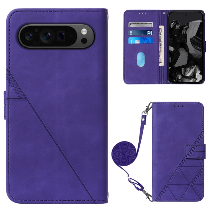 For Google Pixel 9 Pro Crossbody 3D Embossed Flip Leather Phone Case(Purple) - Google Cases by buy2fix | Online Shopping UK | buy2fix