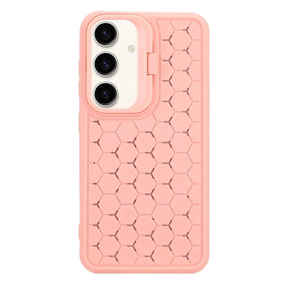 For Samsung Galaxy S24+ 5G Honeycomb Radiating Lens Holder Magsafe Phone Case(Pink) - Galaxy S24+ 5G Cases by buy2fix | Online Shopping UK | buy2fix