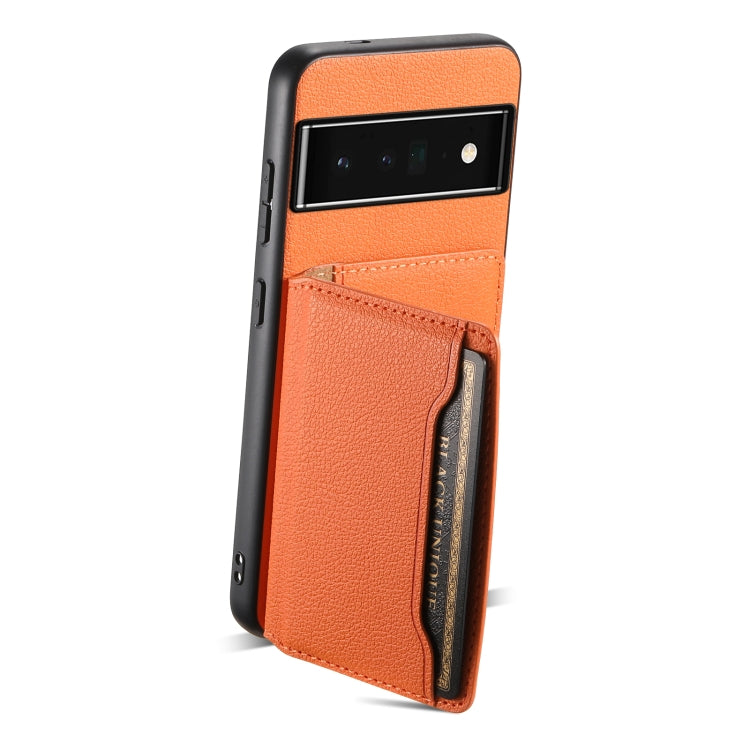 For Google Pixel 6 Pro Calf Texture Card Bag Design Full Coverage Phone Case(Orange) - Google Cases by buy2fix | Online Shopping UK | buy2fix