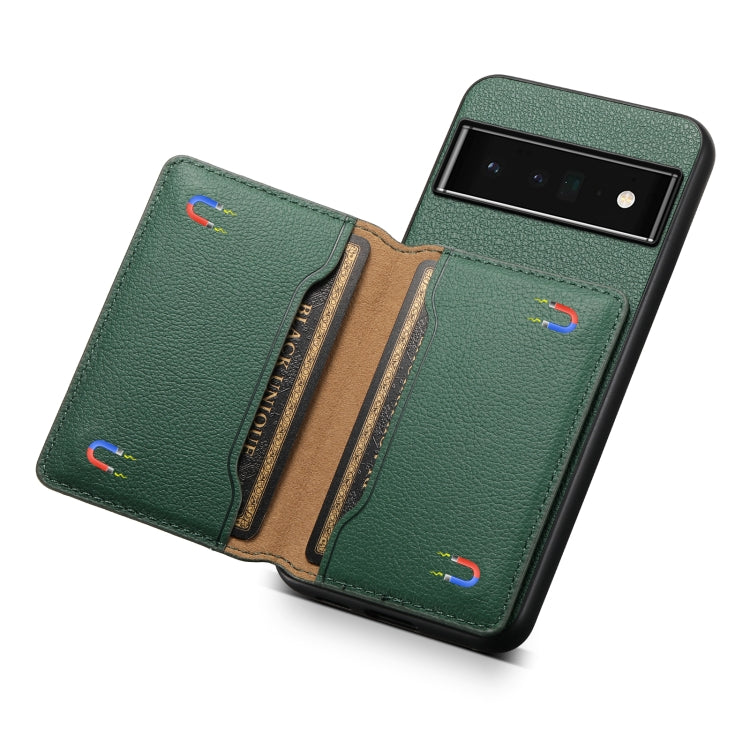 For Google Pixel 6 Pro Calf Texture Card Bag Design Full Coverage Phone Case(Green) - Google Cases by buy2fix | Online Shopping UK | buy2fix