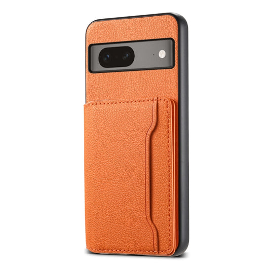 For Google Pixel 7 5G Calf Texture Card Bag Design Full Coverage Phone Case(Orange) - Google Cases by buy2fix | Online Shopping UK | buy2fix