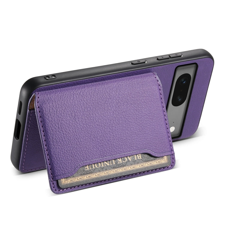 For Google Pixel 7 5G Calf Texture Card Bag Design Full Coverage Phone Case(Purple) - Google Cases by buy2fix | Online Shopping UK | buy2fix