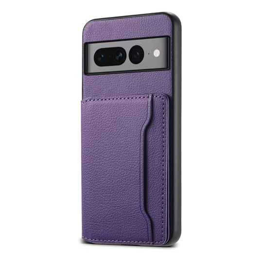 For Google Pixel 7 Pro 5G Calf Texture Card Bag Design Full Coverage Phone Case(Purple) - Google Cases by buy2fix | Online Shopping UK | buy2fix