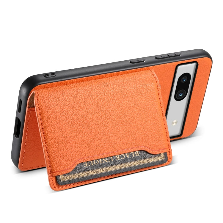 For Google Pixel 7a Calf Texture Card Bag Design Full Coverage Phone Case(Orange) - Google Cases by buy2fix | Online Shopping UK | buy2fix